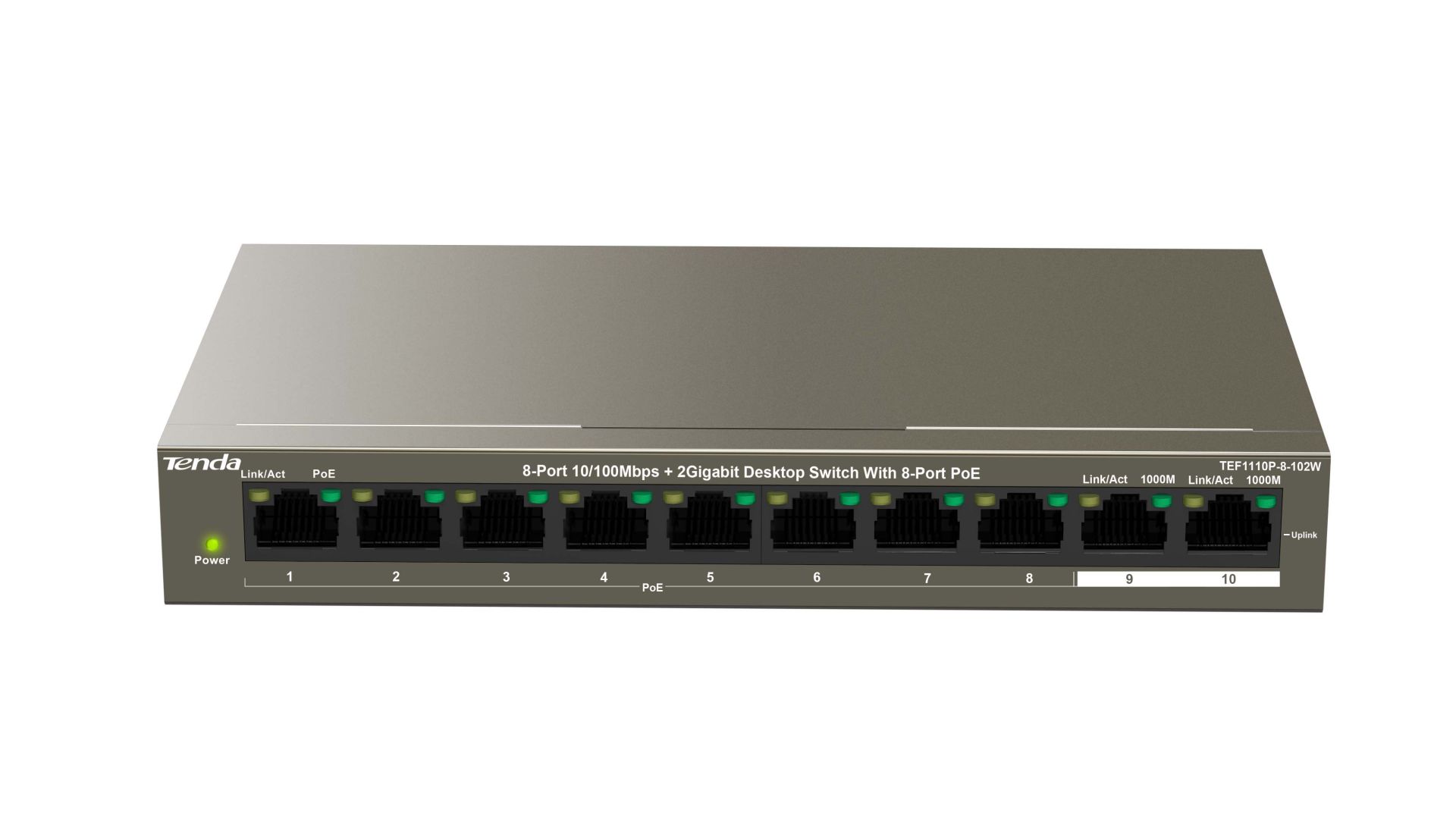 TEF1110P-8-102W 10 Port 10/100 PoE Switch 8+2 Uplink Port