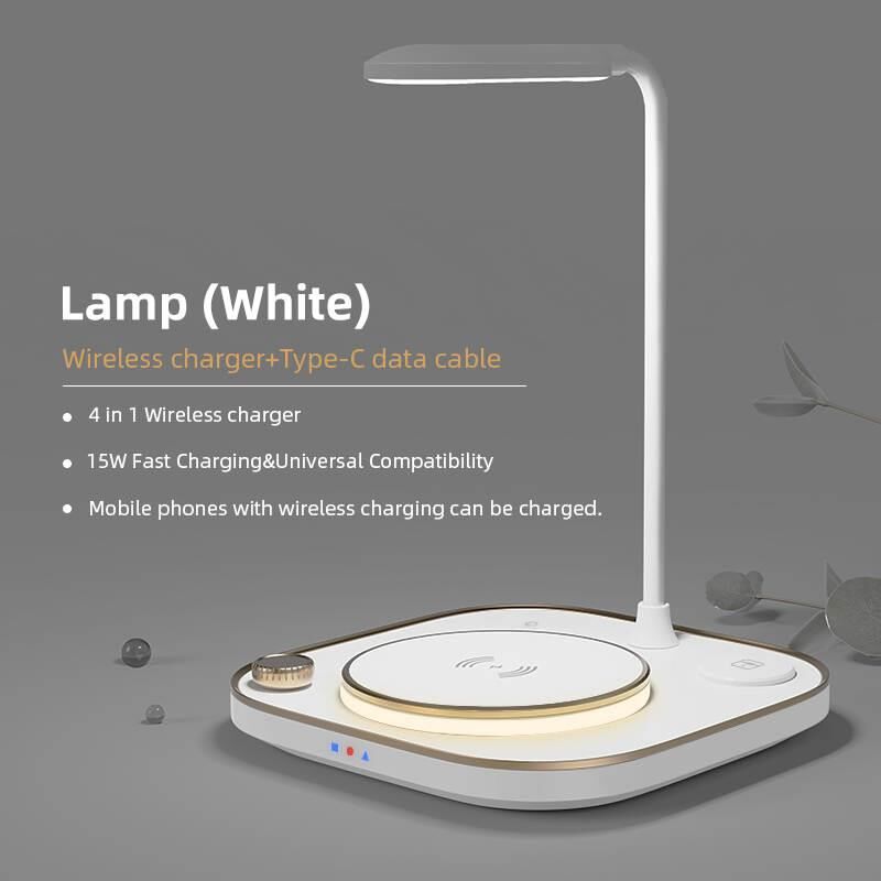 15W Kablosuz 4'ü 1 Arada Led Lambalı Kablosuz Şarj Ünitesi-Gri