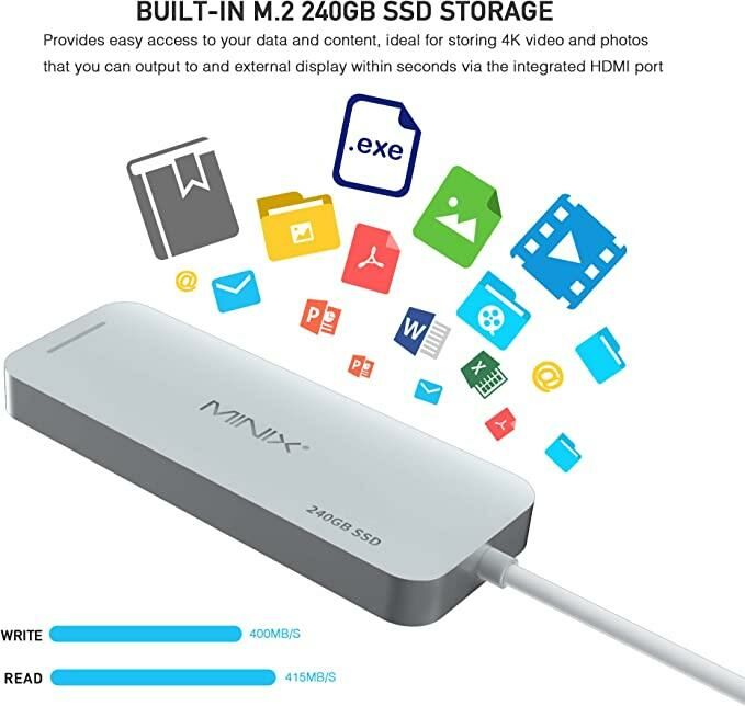 Minix USB-C 240GB dahili SSD depolamalı port çoklayıcı Renk Gümüş