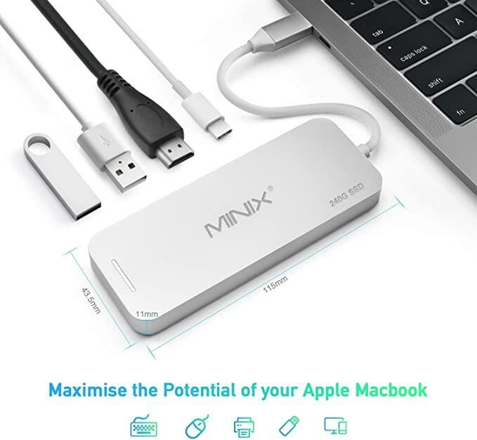 Minix USB-C 240GB dahili SSD depolamalı port çoklayıcı Renk Gümüş
