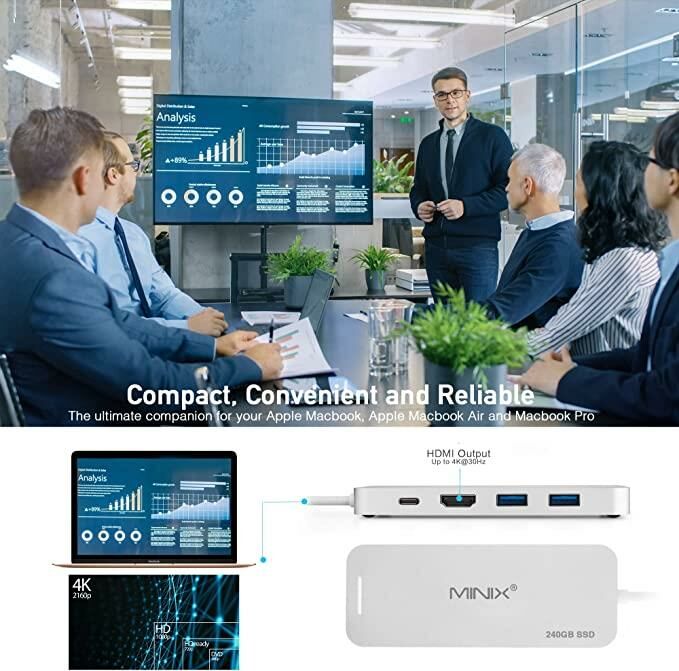 Minix USB-C 240GB dahili SSD depolamalı port çoklayıcı Renk Gümüş