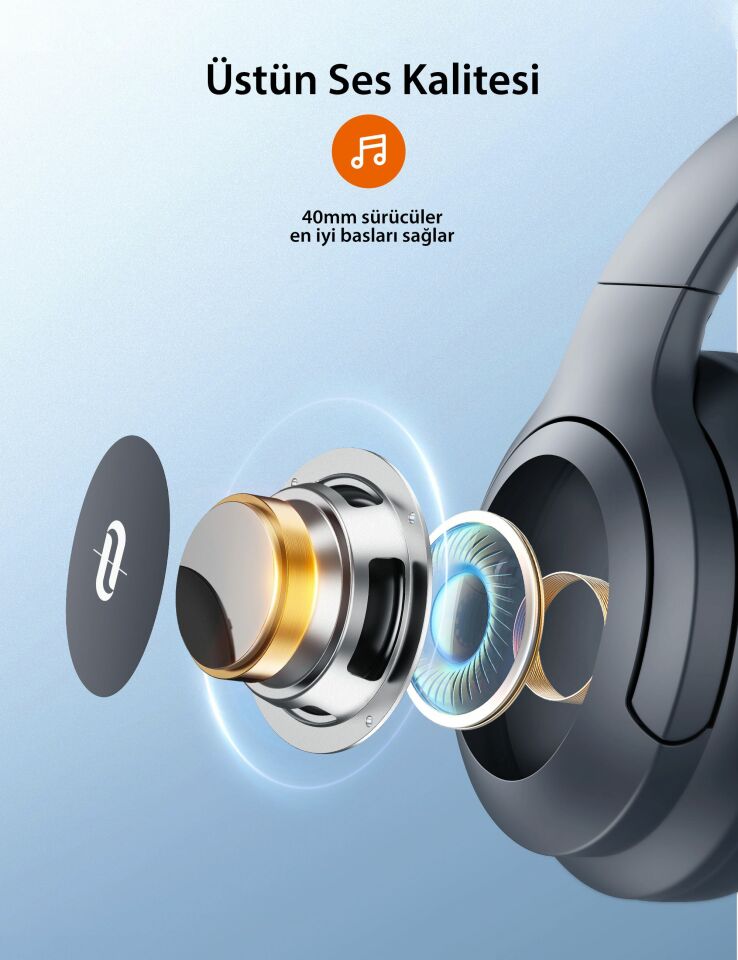 40 mm Sürücülü Kafaüstü Bluetooth Kulaklık 20 Saat Müzik BT 5.3 Siyah