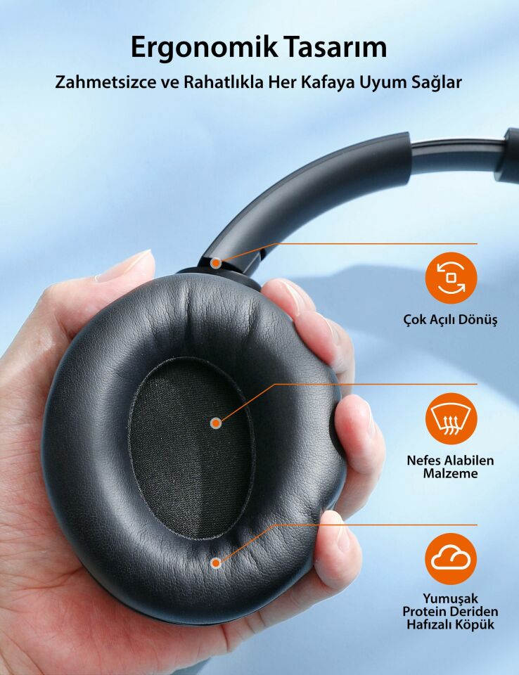 40 mm Sürücülü Kafaüstü Bluetooth Kulaklık 20 Saat Müzik BT 5.3 Siyah