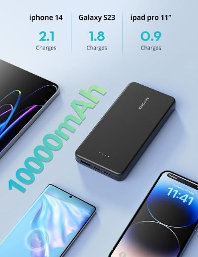10.000mAh 15W 3 portlu 1A 1C 1Micro B İnce Siyah Powerbank