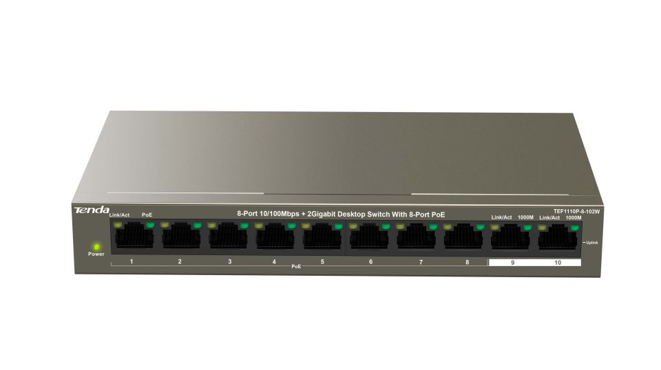 TEF1110P-8-102W 10 Port 10/100 PoE Switch 8+2 Uplink Port