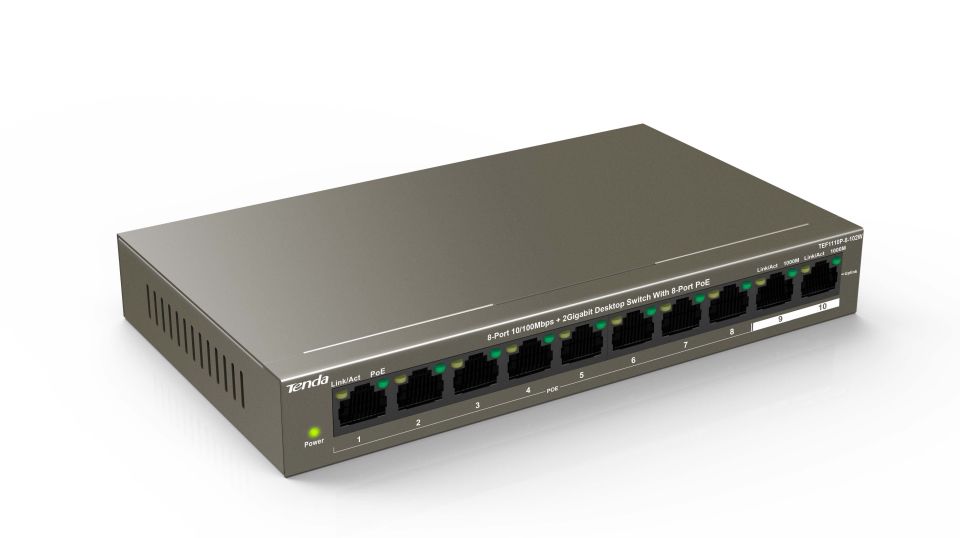 TEF1110P-8-102W 10 Port 10/100 PoE Switch 8+2 Uplink Port